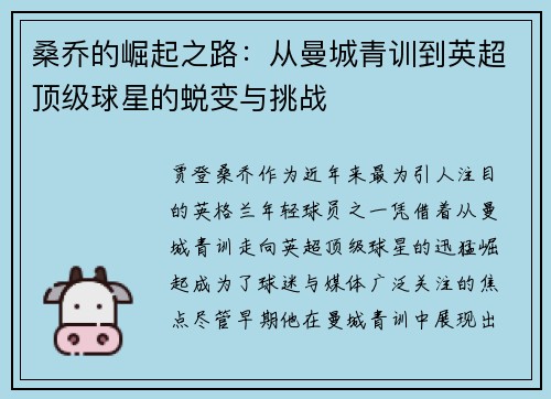 桑乔的崛起之路：从曼城青训到英超顶级球星的蜕变与挑战