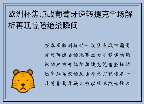 欧洲杯焦点战葡萄牙逆转捷克全场解析再现惊险绝杀瞬间